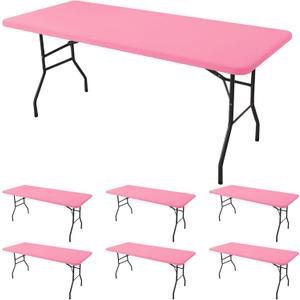 Fitted Tablecloth for 6 Foot Rectangle Tables-6 Pack Pink Elastic Outdoor Picnic Table Cover-Spandex Stretch Folding Table Cloths 6 ft for Camping Dining Room Patio Kitchen Banquet Party
