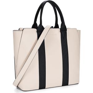 molshine Women's Colorblock Medium Tote Bag, Casual Satchel Shoulder Bag Briefcase for Lady Work Office School Travel (Beige & Black)