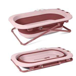 Beberoad Love Collapsible Baby Bathtub for Newborn to Toddler Portable & Adjustable Infant Tub with Non-Slip Design, Space-Saving Bathtub for Travel & Home Use (Pink)