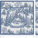 Blue and White Winter Christmas American Mahjong Mat, 31.5"x31.5"