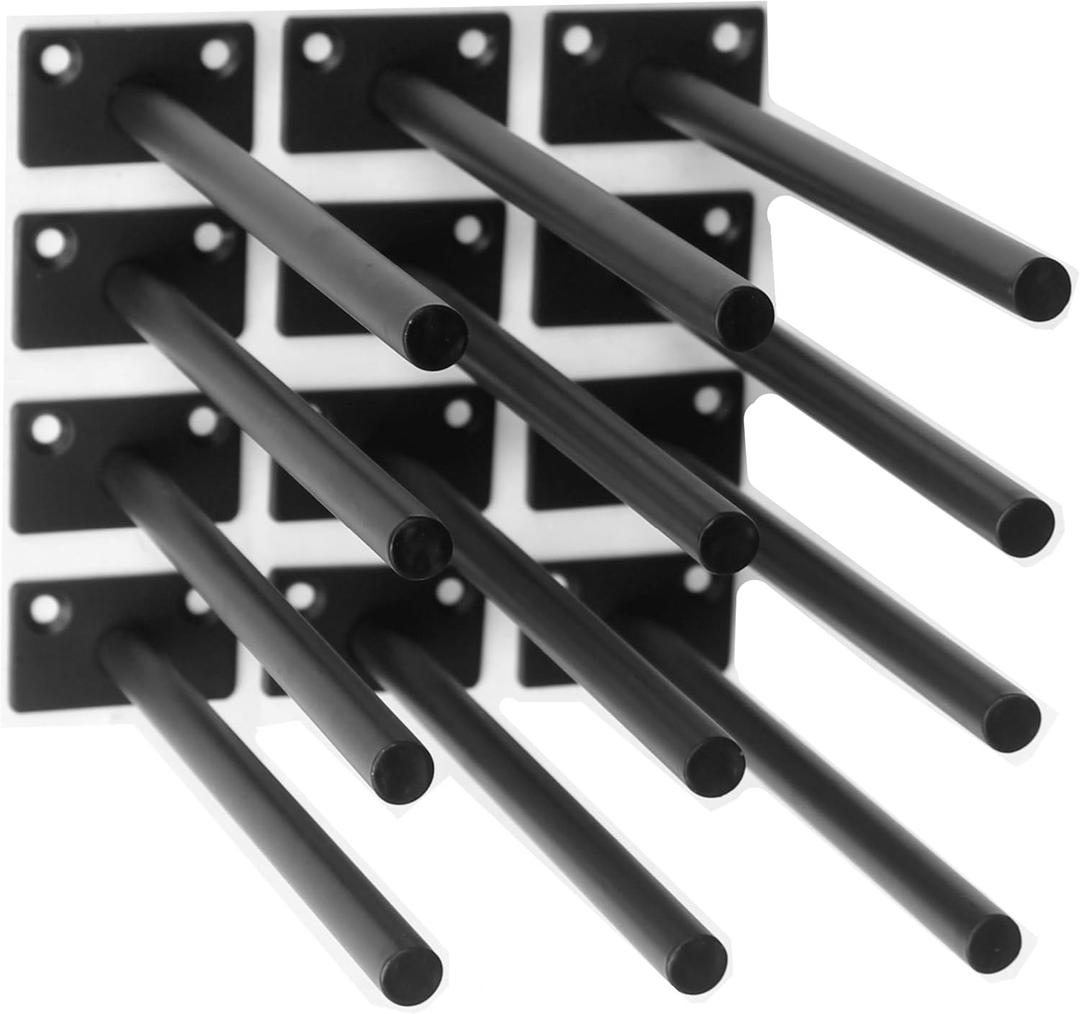 12 Pcs 8" Black Solid Steel Floating Shelf Bracket Blind Shelf Supports - Hidden Brackets for Floating Wood Shelves - Concealed Blind Shelf Support  Screws and Wall Plugs Included