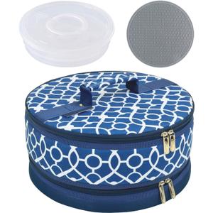 12.5x6 In Round Bucket Pie Carrier, Casserole Dish Carrier, Tin Foil Insulated Box Set With Double-Layer Preservation Box And Insulation Pad, Reusable Insulated Lunch Cooler Bag,Picnic Bag,Dining Bag