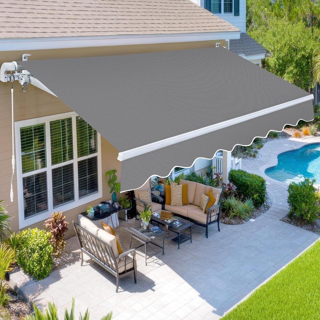 Paramondo 8.2'x6.5' Patio Awning Retractable Fully Assembled, Manual Sunshade Shelter Outdoor Deck Canopy Balcony Awning Cover with Crank Handle - Premium Quality 280G Ployester Aluminum Frame, Grey