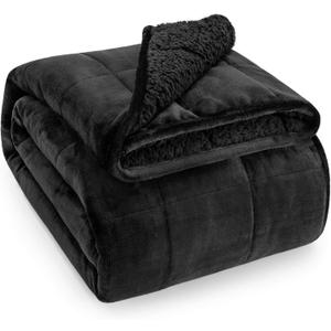 Wemore Sherpa Fleece Weighted Blanket for Adult 15 lbs Dual Sided Cozy Fluffy Heavy Blanket,Ultra Fuzzy Throw Blanket with Soft Plush Flannel Top,48 x 72 inches, Black on Both Sides