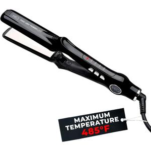 MQ Hair - Professional Titanium Flat Iron 480F Turbo - Bivolt, Anatomic Design, Ultra-Smooth, Mirror Effect - 3 Passes Needed, Perfect Straightening - Heating Safe Control, Ionized Plates - Black