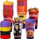 AFZMON 24 Halloween Party Favors Goodie Cups, 16OZ Plastic Halloween Cups With Lids and Plugs for Party Decorations Supplies