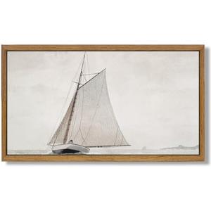 Aroutde Framed Canvas Wall Art Vintage Sailboat Wall Decor Sailboat Painting Nautical Nature Wall Art Landscape for Living Room Bedroom Farmhouse Painting Decor 13''x7''