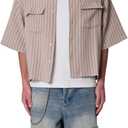 Mnml Men's Cropped Boxy Striped S/S Shirt - Khaki, M