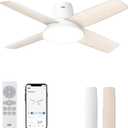 DREO Ceiling Fans with Lights, 12 Speeds & 3 Fan Modes, Quiet DC Motor, Low Profile Easy to Install, Flush Mount Smart Ceiling Fan with Dimmable LED, 12H Timer for Bedroom, Remote, White, 44''