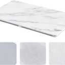 Ferrochef 32" X 18" Extra Large Stone Dish Drying Mat for Kitchen Counter Marble Diatomaceous Earth Mat with Wooden Feet Absorbent Quick Dry for Pot Dishes Bottles Cups Tableware (White)