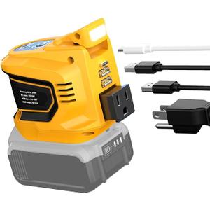 200W Power Inverter for Dewalt 20V, VoLtTech Battery Inverter 20V to 110V-120V, Portable Phone Charger USB Charger Adapter Power Adapter with 2 USB Ports & 1 Type-C & 1 AC Outlet (No Battery)