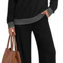 WIHOLL Two Piece Lounge Sets for Women Fall Travel Airport Vacation Outfits (Black, S)