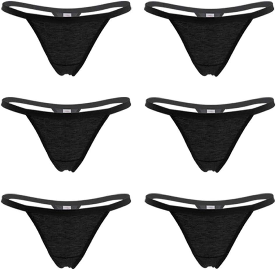 Closecret Womens Panties Cotton Thongs Pack of 6pcs G-String (Small-Medium, Black)
