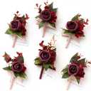 Ling's moment Boutonniere for Men, 6pcs Groom Groomsmen Boutonniere, Artificial Flowers for Wedding Decor/Prom/Homecoming, etc.Burgundy Marsala