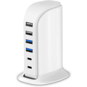 USB Charger Upoy, Charging Station for Multiple Devices 45W, Fast Charging Blocks with Dual Type C Ports, USB Charging Hub Organizer Multiport for iPhone, Ipad, Kindle, Travel Accessories
