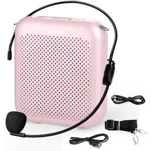 Norwii Bluetooth Voice Amplifier, Power Amplifiers, Portable Mini Wired Microphone Headset for Teacher Classroom & Outdoor Lectures, Teaching, Tour Guides, USB-C Rechargeable - 4000mAh, Pink
