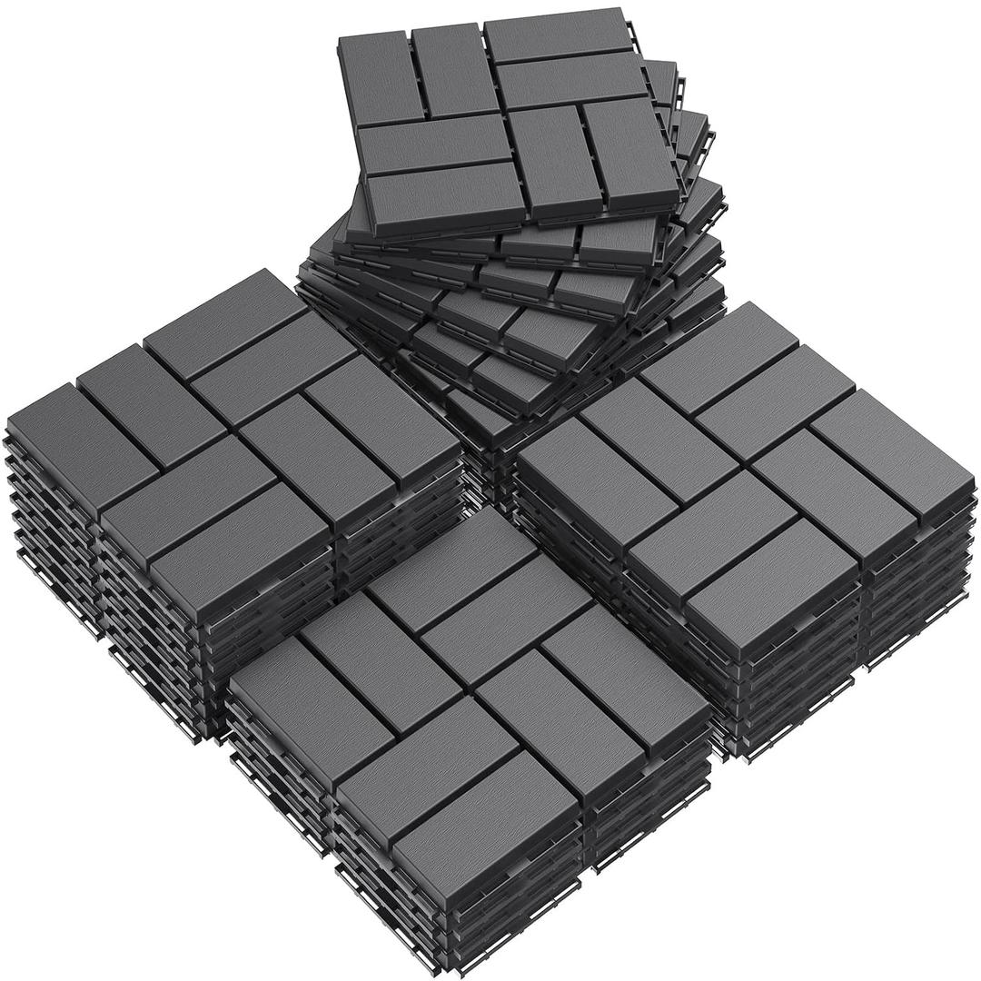 Goovilla Plastic Interlocking Deck Tiles, 27 Pack Outdoor Patio Flooring, 12"x12" Interlocking Decking Tile Outdoor All Weather Use, Waterproof Patio Pavers for Pool Balcony Backyard Porch, Dark Grey