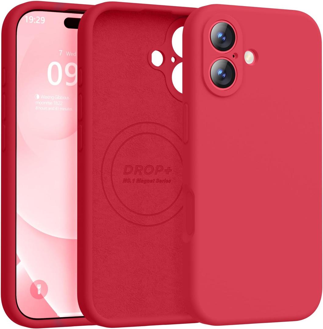 Ktele Magnetic for iPhone 17 Case [Compatible with Magsafe] [Premium Silicone Satin-Smooth Touch] Slim Shockproof Anti-Scratch Microfiber Lining Case, 6.3 inch, Red