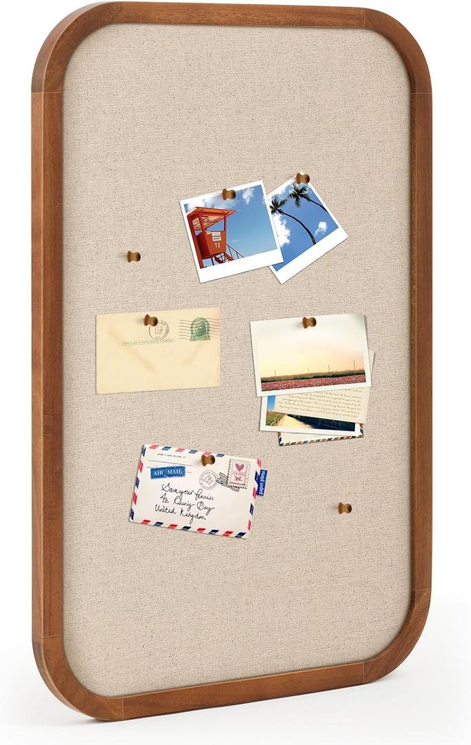 Wonderjune Vintage Framed PinBoard Linen Display Bulletin Board Large Cork Fabric Picture Photo Memo Pinboard Fancy Ornate Decorative Vision Board for Wall(Rectangle,20'' X 30'',Walnut), 30.7" x 20.5"