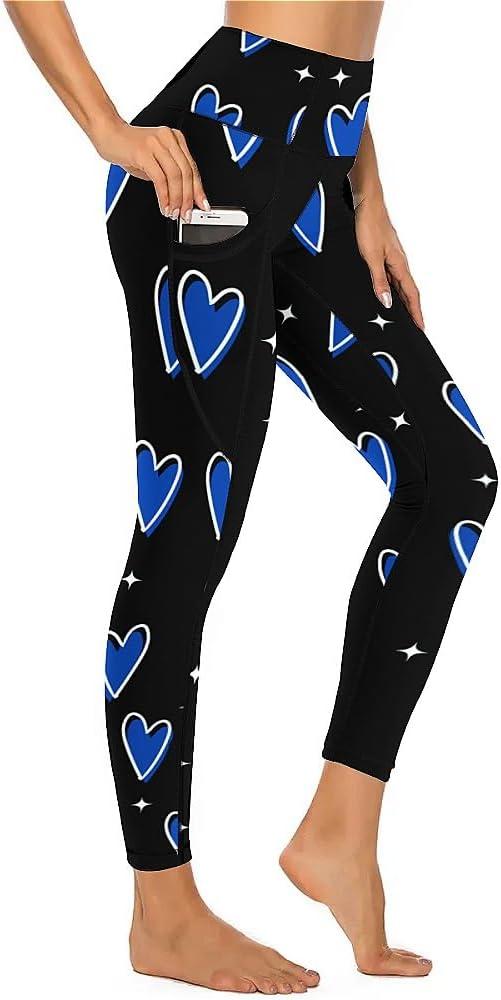KevaMolly Women's Workout Leggings with Pockets - Thick, High-Waist, 4-Way Stretch Running Yoga Pants (Medium, Blue Heart)