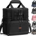 Pritent Lunch Box For Men Women Double Deck Insulated Lunch Bag For Men Woman Leakproof Expandable Cooler Bag with Adjustable Shoulder Strap for Work Picnic School(Black,Medium)