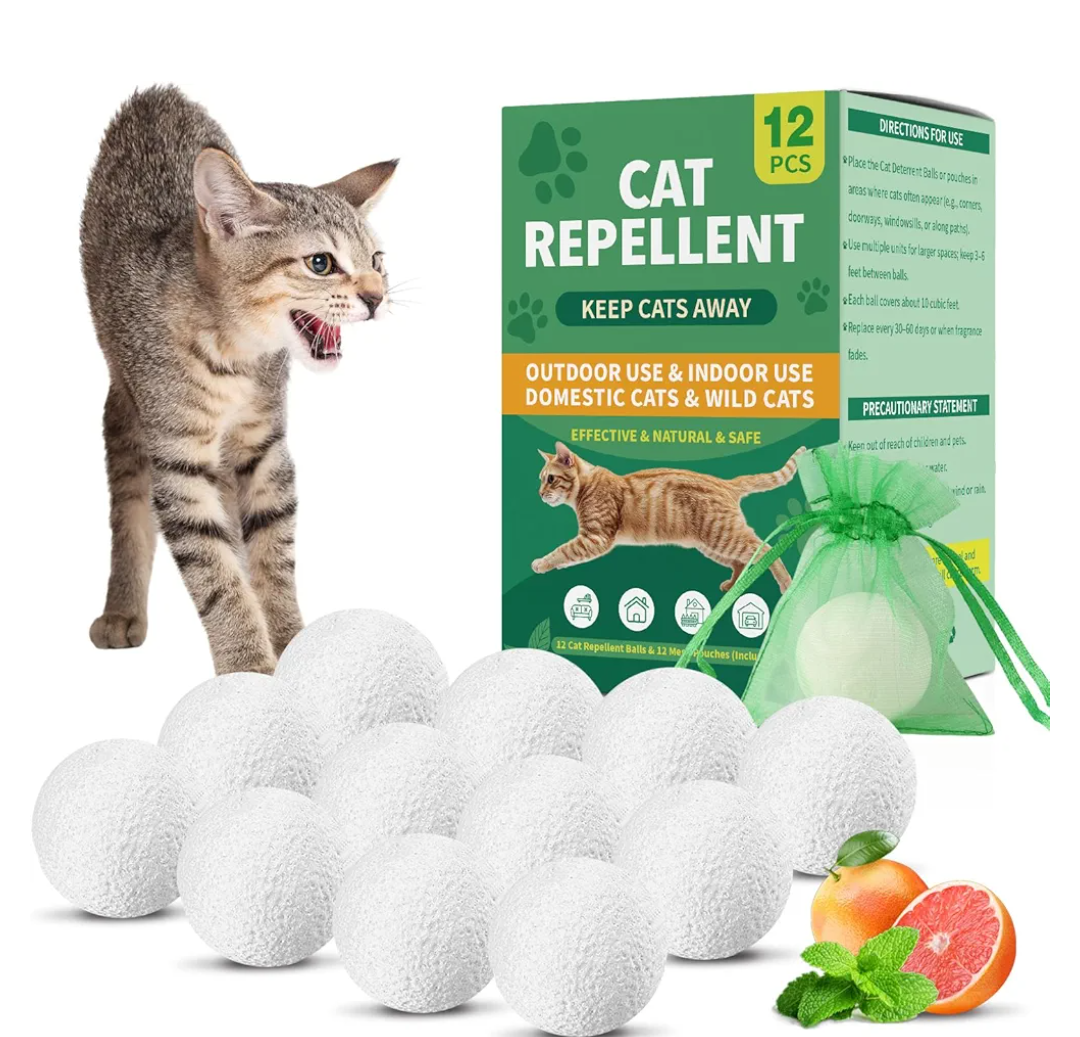 Cat Repellent Outdoor & Indoor, Cat Deterrent Outdoor Indoor, Natural Essential Oil Ball, Anti Cats Scratch for Furniture, Keep Cats Out of Yard, Keep Cats Away from Garden, Lawn Plants, 12 Packs, missing 2