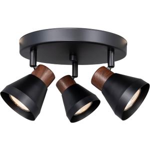 3-Light Modern Track Lighting Kit Black Faux Wood Accent,Adjustable GU10 Flush Mount Ceiling Fixture Pivot Multi-Directional Round Spotlight for Kitchen Bedroom Living Room Home Improvement