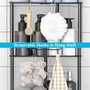 HuggieGems 2 Tier Floor Standing Corner Shower Caddy Organizer Shelf with Hooks, Bathroom Shelves Stand Rack, Black