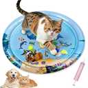 Water Sensory Play Mat for Cat Dog, 2026 Inflatable Pet Cooling Water Pad, Summer Water-Fillable Sensory Mat, Upgraded with 50% Extra Thickness Large 100cm Diameter, with Air Pump (Light Blue)