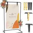 Wedding Welcome Sign Stand, 68x31x 20 Heavy Duty Easel Stand for Sign with 4 Leather Strap, Welcome to Our Wedding Sign Holder, Metal Floor Standing Easels for Valentines Day, Signs, Poster, Black