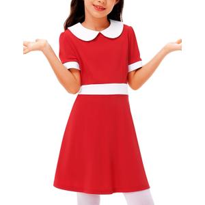 Girls Holiday A-Line Veruce Dress Halloween Annei Short Dress with Collar Salt Vintage Outfit 9-10 Years Red