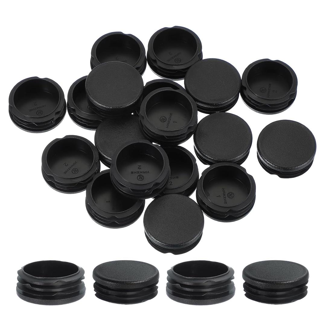 PATIKIL 2 Inch Plastic Tubing End Caps, 20 Pcs Round Hole Plug Insert for Round Iron Pipe Chair Leg Table Bookshelves Patio Furniture, Black