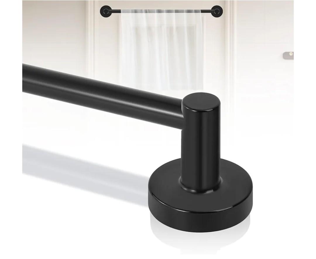 Black Magnetic Curtain Rod for Door:Magnet Curtain Rods for Classroom Whiteboard,Small Adjustable Magnetic Towel Bar,Tool-Free French Magnet Pole with Leather Protective Cover No Drilling 16-28"