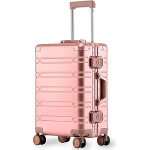 All Aluminum Carry On Luggage 22x14x9 Airline Approved，Zipperless Luggage Premium Aluminum Suitcase Luggage, Hard Shell Carry On Luggage with Spinner Wheels (Rose Gold, 20inch)