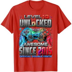 Level 10 Unlocked Awesome Since 2015 10th Birthday Gaming T-Shirt Size M