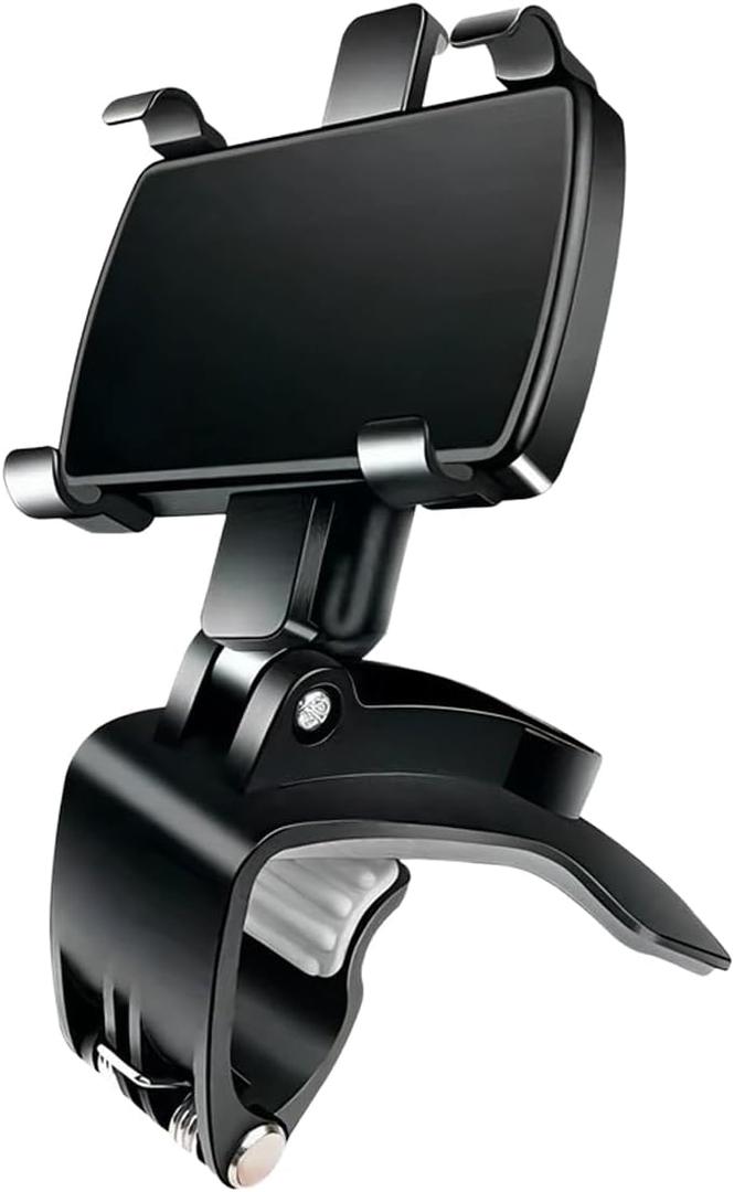 Car Phone Mount, 360 Rotatable ABS Auto Rearview Mirror Cellphone Bracket Clip with Non-Slip Base, Multifunctional Vehicle Interior Dash Phone Holder for 3 to 7 Inch Smartphones