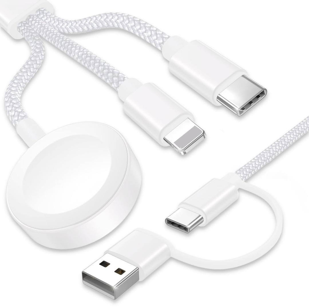 Upgraded 3 in 2 USB C Cable for Apple Watch Charger (4FT/1.2M) Travel USBC Multi Fast Charging Cord Compatible with iWatch Ultra 2/SE 2/10/9/8/7-1, iPhone 16 Pro Max Plus/15/14/13/12/11, iPad, AirPods