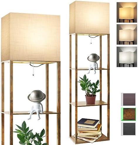 RUNTOP Plus Floor Lamp with Shelves, Modern Shelf Floor Lamp with 15W 3CCT LED Bulb and Memory Function, Wide Shelf Lamp for Display Storage, Standing Lamps for Living Room, Bedroom, Office, Corner