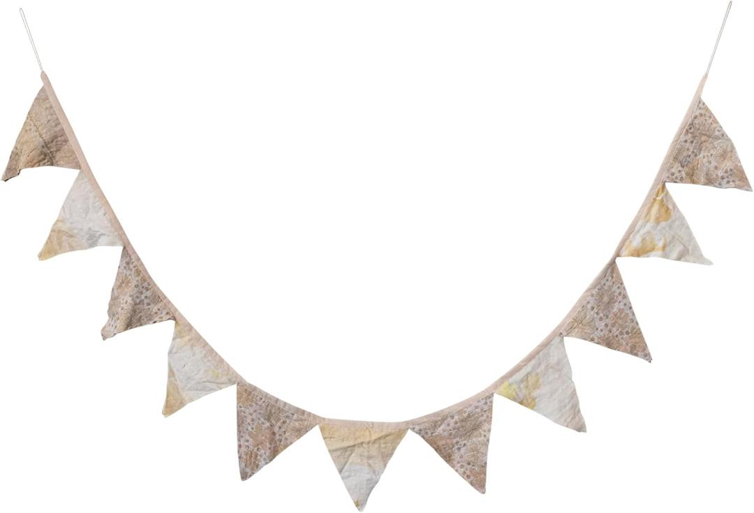 Creative Co-Op Cotton Kantha Vintage Sari Fabric Pennant Garland, Multicolor