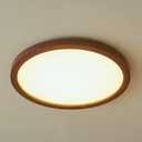 Ultra-Thin LED Ceiling Light Fixture 20.47", Handcrafted Walnut Wood Modern Wabi-Sabi Style, Slim 2.5cm Profile, 37W LED 3000K-4000K-6000K, Round Minimalist Lamp for Bedroom Kitchen Hallway