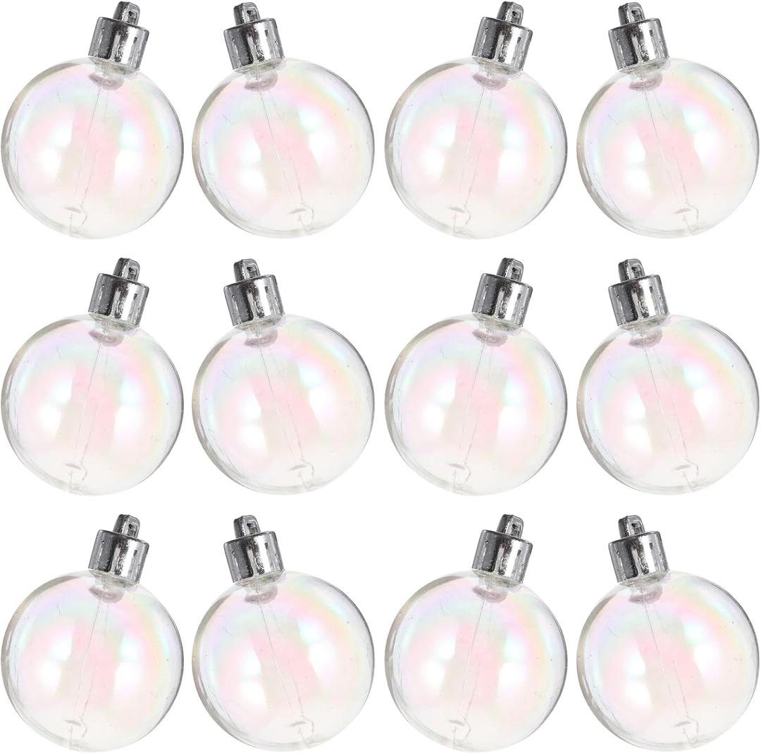 12Pcs Christmas Ball Ornaments Iridescent Ornaments Balls White Plastic 1.5 Inch Christmas Tree Baubles for DIY Xmas Party Birthday Wedding Decor Crafts (4.00X4.00X4.00CM, Transparent)