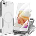 for iPhone SE Gen 3rd 2022/2nd 2020 Case, iPhone 8/7 Case, with 2X Tempered Glass Screen Protector, 360 Full Body Shockproof Heavy Dropproof,Hard PC & Soft TPU 2 in 1 Design, Armor White