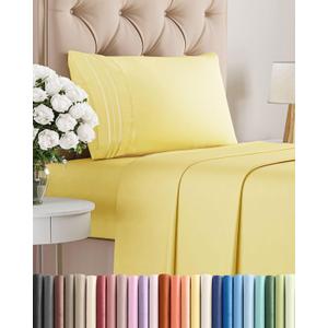 Twin Size 3 Piece Sheet Set - Comfy Breathable & Cooling Bed Sheets Set - Hotel Luxury Bedding for Women, Men, Kids, Teens, Boys & Girls - Deep Pockets, Ultra-Soft, Wrinkle Free - Oeko-Tex - Yellow