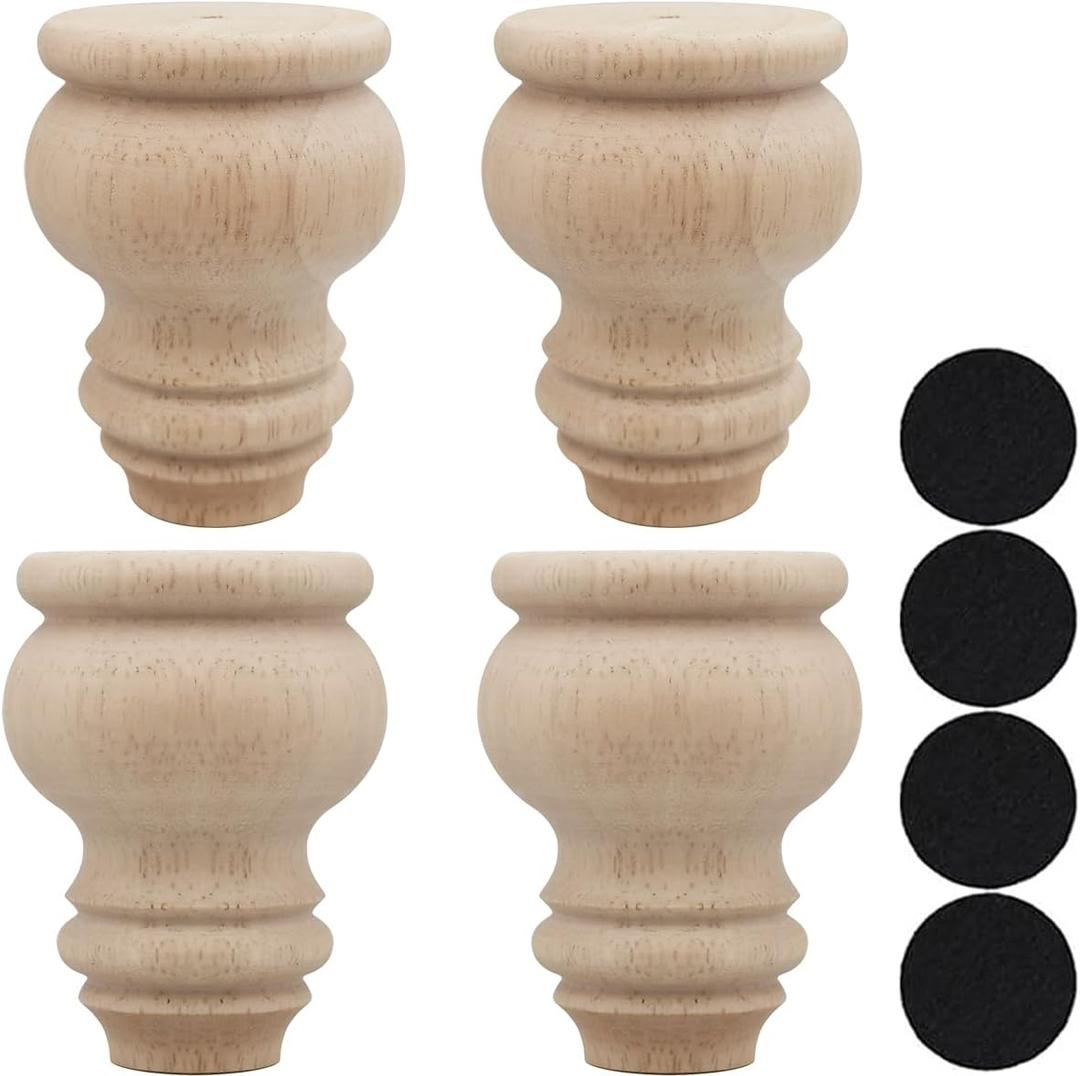 3" Tall Solid Wood Furniture Legs Unfinished Bun Feet for Cabinet Sofa Ottoman TV Stand Loveseat Dresser Set of 4