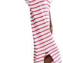 Saodimallsu Womens Striped Sweater Dress Short Sleeve V Collared Knit Dress