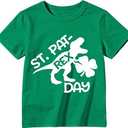 St.Patrick's Day Dinosaur Shirt for Kids-Girls Clover Tee Tops Lucky Shamrock Boys Short Sleeve, 110, Green