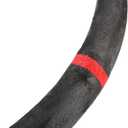 Quick Install Sporty Suede Leather Steering Wheel Cover with Red Top Trim Universal fit Any 14½" to 15" Car SUV Pickup Steering Wheel