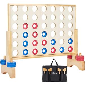 Pointyard Giant Wooden 4 in a Row Game 2.8Ft, Outdoor Yard Game for Famlies Adults, 42 Pcs Chips & Durable Carrying Bag, Halloween Christmas Party Gifts for Lovers