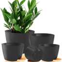 5-Pack Plant Pots with Drainage 7/6.5/6/5.5/5 Inch, Self Watering Pots for Indoor Plants, Planters for Indoor Outdoor Plants, Plastic Flower Pot, Planter for Indoor Outdoor (Black)
