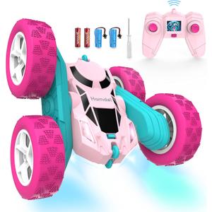 Pink Remote Control Car for Girls, 360 Flipping Stunt Car with LED Headlights, Rechargeable 4WD Electric Toy Vehicle, Princess Gift for 6 7 8 9 10 11 Year Old Girls, Birthday & Christmas Toy